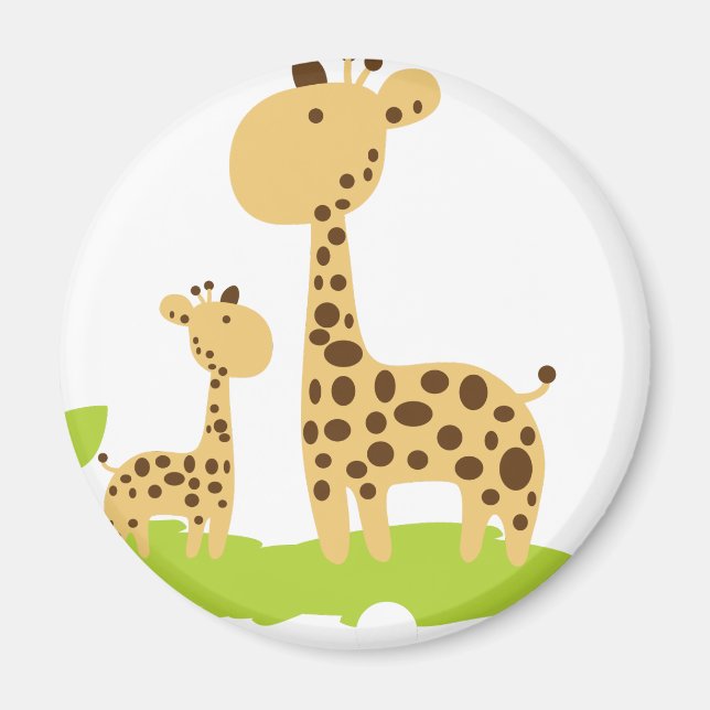 Adorable Mama & Baby Giraffe Grün & Gelb Magnet (Vorne)
