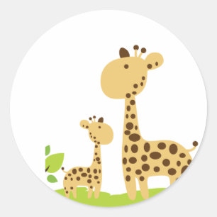 Adorable Mama & Baby Giraffe Grün & Gelb Runder Aufkleber