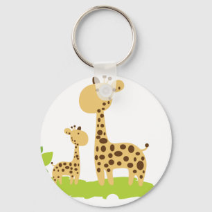 Adorable Mama & Baby Giraffe Grün & Gelb Schlüsselanhänger