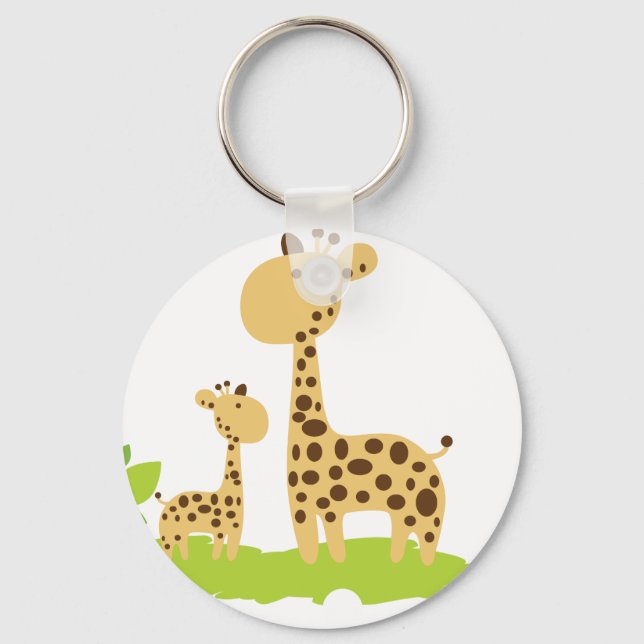 Adorable Mama & Baby Giraffe Grün & Gelb Schlüsselanhänger (Vorderseite)