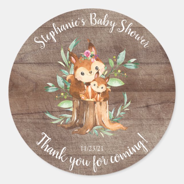 Adorable Mama & Baby Squirrel Baby Dusche Gefallen Runder Aufkleber (Vorderseite)