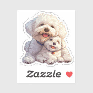 Adorable Mama und Baby Bichon Frise Aufkleber