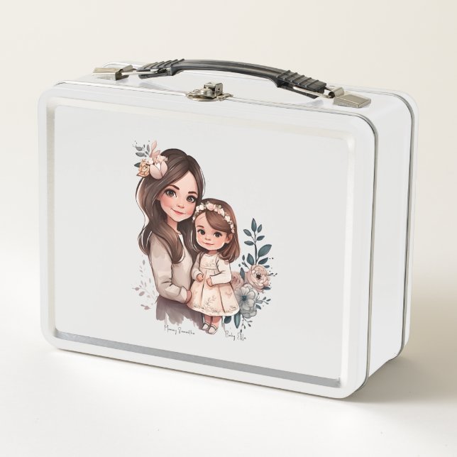 Adorable Mama und Tochterbank (3) Metall Brotdose (Vorderseite)