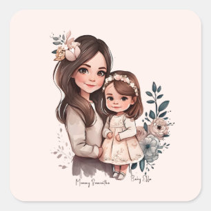 Adorable Mama und Tochterbank (3) Quadratischer Aufkleber