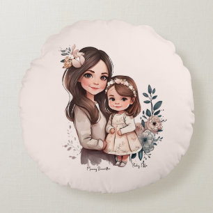 Adorable Mama und Tochterbank (3) Rundes Kissen