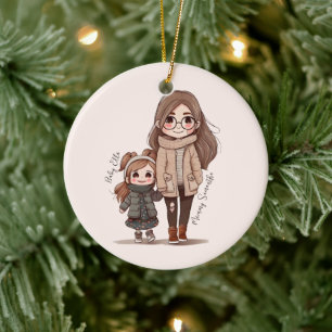 Adorable Mama und Tochterbank (5) Keramik Ornament