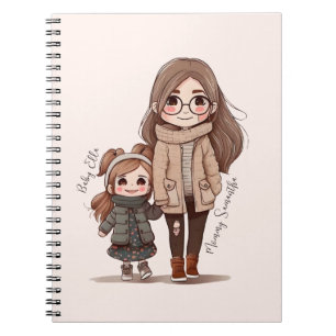 Adorable Mama und Tochterbank (5) Notizblock