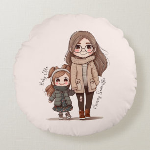 Adorable Mama und Tochterbank (5) Rundes Kissen