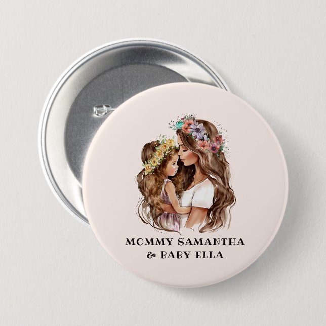 Adorable Mama und Tochterbank (9) Button (Vorne & Hinten)