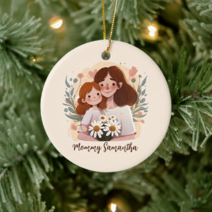 Adorable Mama und Tochterbank - Blumenrahmen (2) Keramik Ornament