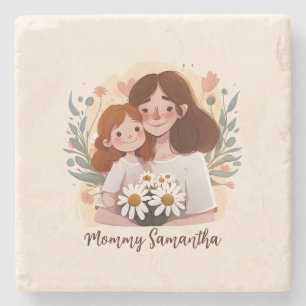 Adorable Mama und Tochterbank - Blumenrahmen (2) Steinuntersetzer
