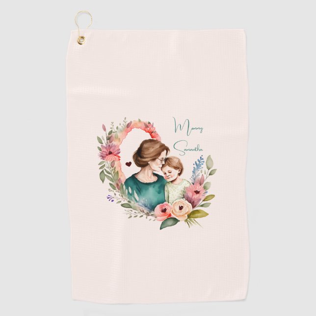 Adorable Mama und Tochterbank - Blumenrahmen (4) Golfhandtuch (Vorderseite)