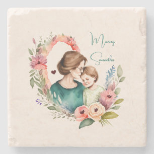 Adorable Mama und Tochterbank - Blumenrahmen (4) Steinuntersetzer