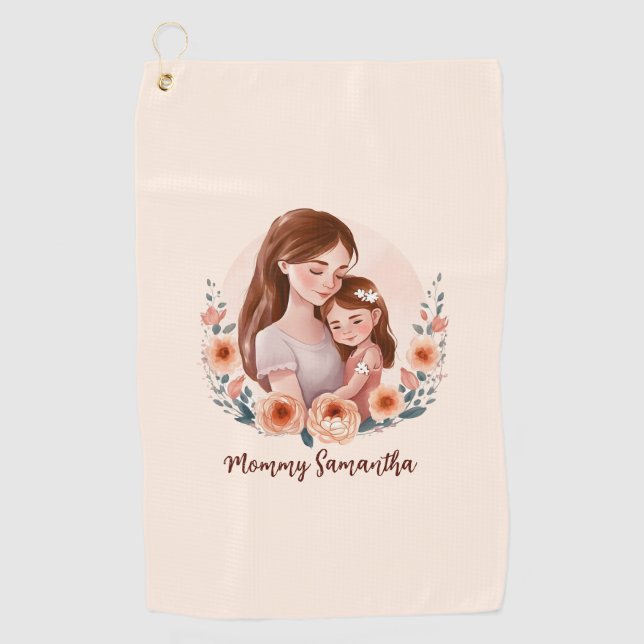 Adorable Mama und Tochterbank - Blumenrahmen Golfhandtuch (Vorderseite)
