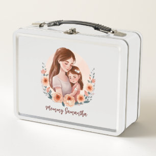 Adorable Mama und Tochterbank - Blumenrahmen Metall Brotdose