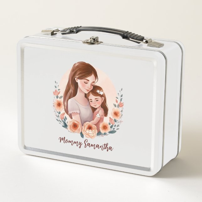 Adorable Mama und Tochterbank - Blumenrahmen Metall Brotdose (Vorderseite)