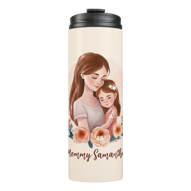 Adorable Mama und Tochterbank - Blumenrahmen Thermosbecher (Vorderseite)