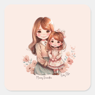 Adorable Mama und Tochterbank Quadratischer Aufkleber