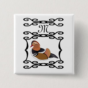 Adorable Mandarin Duck Cartoon Monogram Button