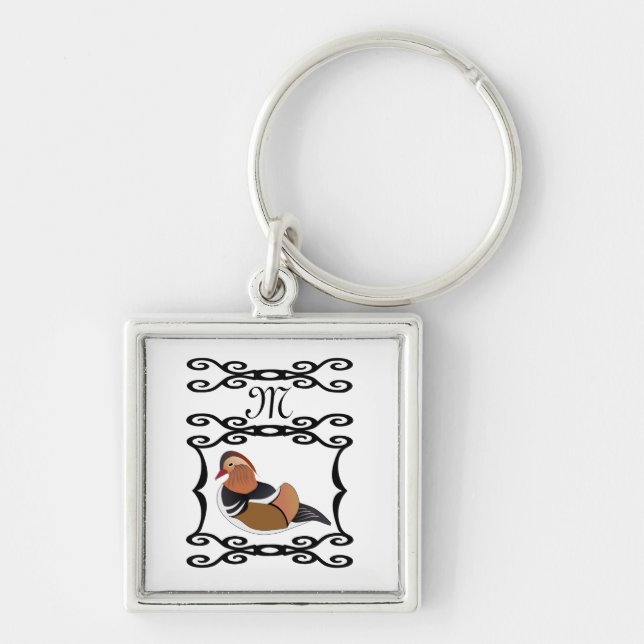 Adorable Mandarin Duck Cartoon Monogram Schlüsselanhänger (Vorne)