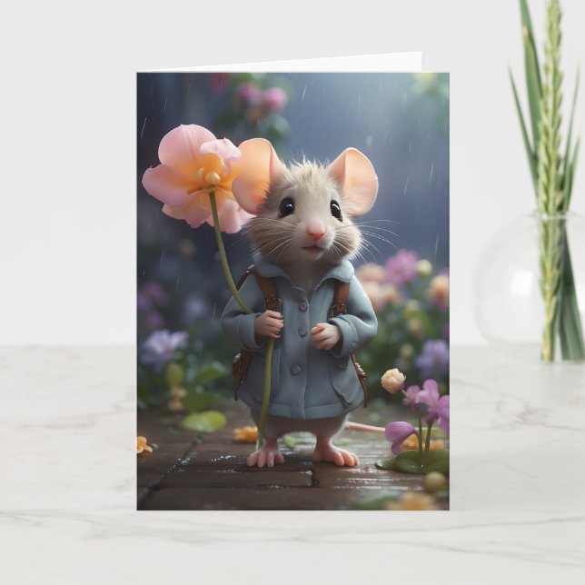 Adorable Maus Große Blume Illustration Leere Karte (Vorderseite)
