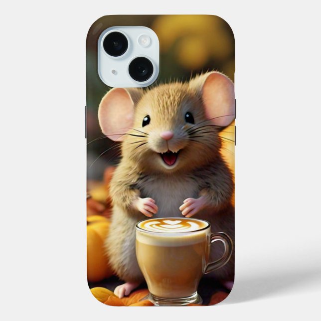 Adorable Maus mit Latte in Herbst iPhone 15 Fall Case-Mate iPhone Hülle (Rückseite)