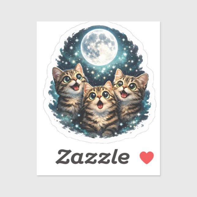 Adorable Meowing Kittens & Full Moon Sticker (Blatt)