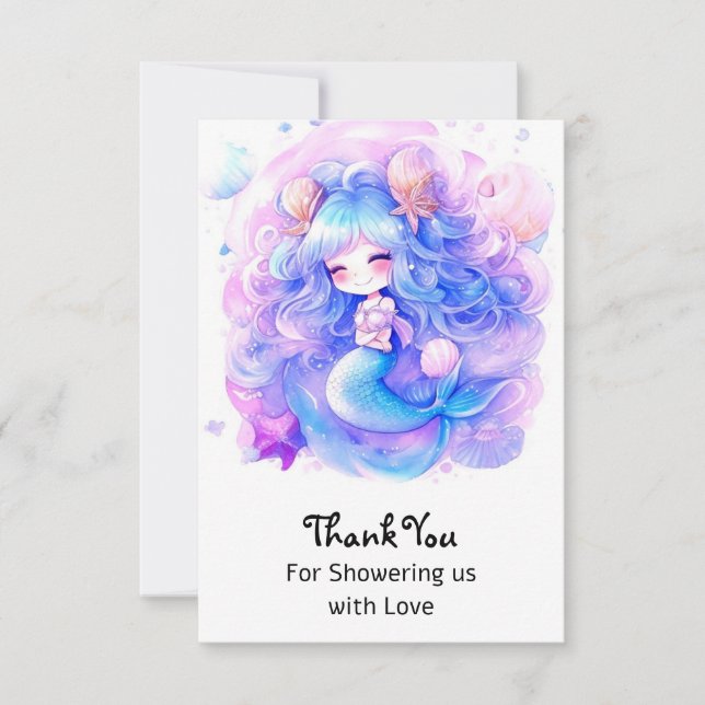 Adorable Mermaid Baby Dusche Magie Dankeskarte (Vorderseite)