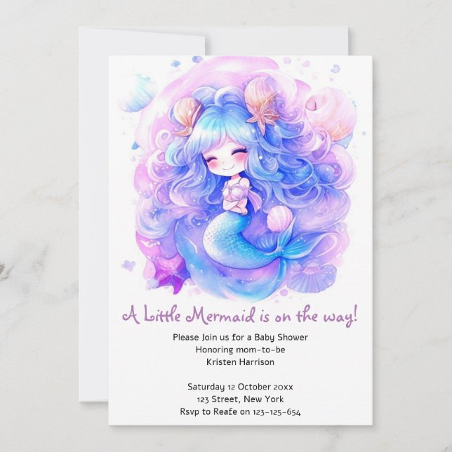 Adorable Mermaid Baby Dusche Magie Einladung (Vorderseite)