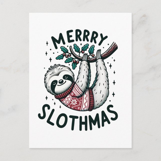 Adorable Merrry Slothmas Postkarte (Vorderseite)