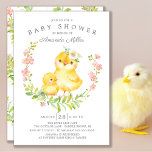 Adorable Mom & Baby Chick Girls Baby Shower Einladung<br><div class="desc">Cute baby shower design featuring mom and baby chick with a delicate pink flower laurel.  Flip our invite over to view a coordinating floral back for an extra special touch.  Visit our shop to view this design for a boys,  twin and triplets baby shower.</div>