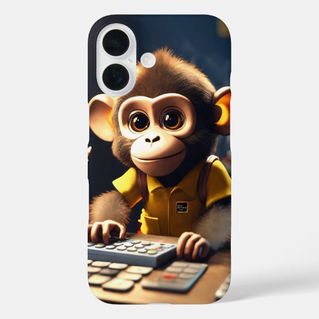 Adorable Monkey Accountant iPhone 16 Fall Hülle (Rückseite)