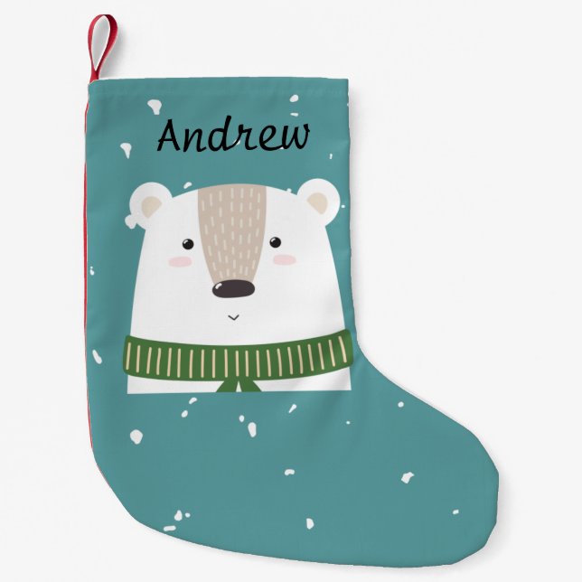 Adorable Monogram Christmas Polar Bär Blau Weiß Kleiner Weihnachtsstrumpf (Vorderseite)