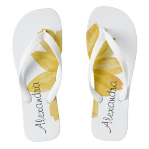 Adorable monogramm l gelbe Aquarellfarbe Weiß Flip Flops