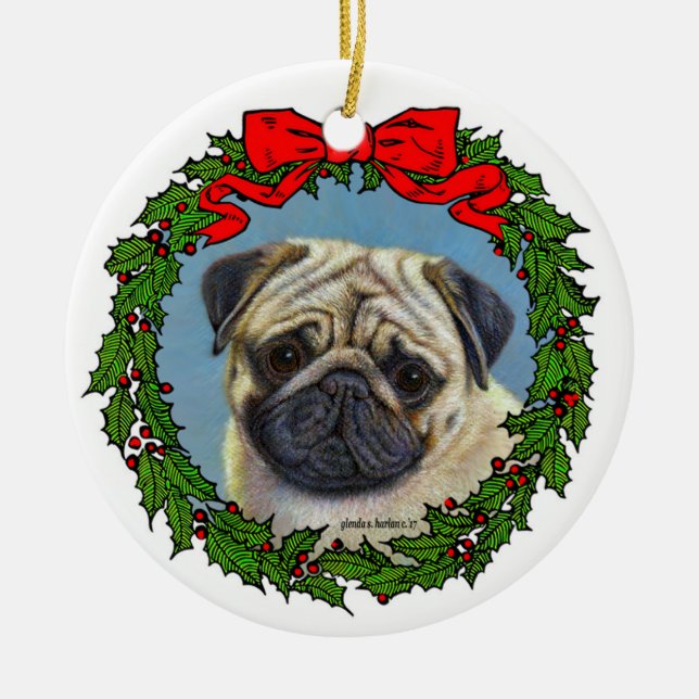 Adorable Mops Keramik Ornament (Vorne)