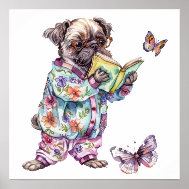 Adorable Mops Lesebuch Kleines Poster (Vorne)
