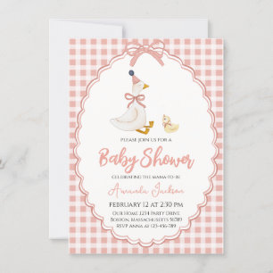 Adorable Mother Goose & Gosling Pink Baby Dusche Einladung