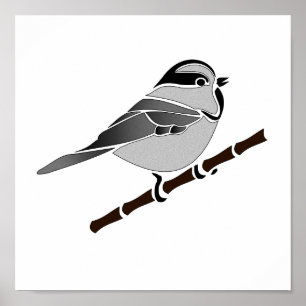 Adorable Mountain Chickadee Bird Illustriert Poster