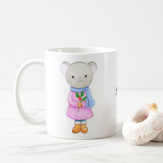 Adorable Mouse Girl in Winter Clothing Christmas Kaffeetasse (Mit Donut)