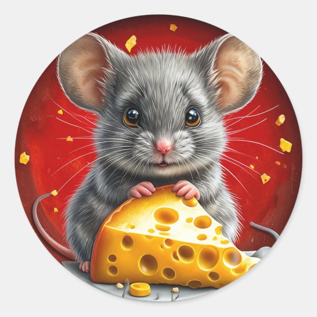 Adorable Mouse Holding Käse Runder Aufkleber (Vorderseite)