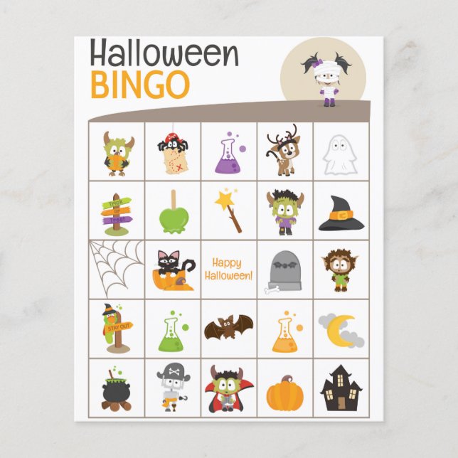 Adorable Mummy Girl Halloween BINGO Board! (Vorderseite)