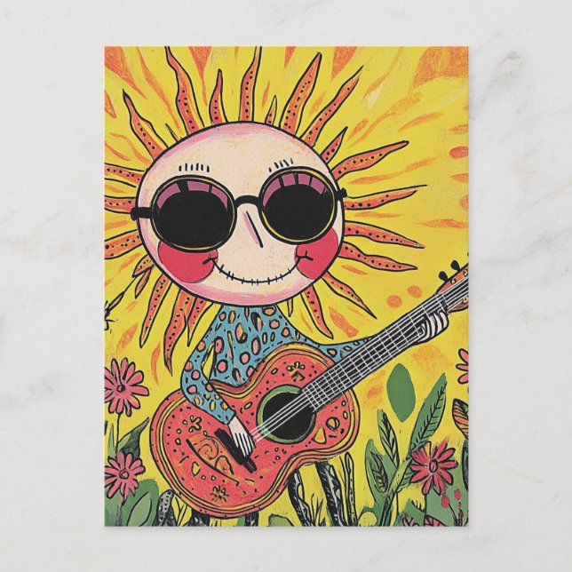 Adorable Musical Sunshine Playing Gitarre Postkarte (Vorderseite)