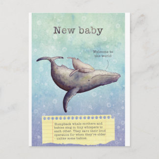 Adorable Mutter und Baby Wal. Neue Babykarte. Ankündigungspostkarte