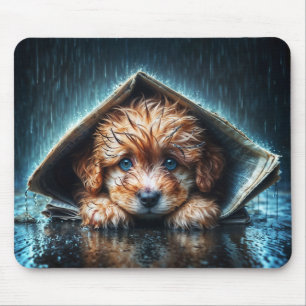 Adorable nasse Welpe unter Zeitungshütte Mousepad