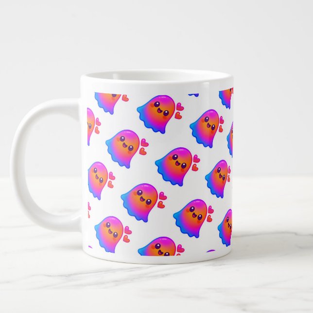 Adorable Neon Kawaii Ghost mit Gradient Glow und Jumbo-Tasse (Links)