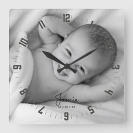 Adorable Neugeborene Foto Kinderzimmer Square Wall Quadratische Wanduhr