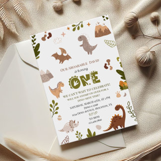 Adorable Neutral Dinosaur 1. Geburtstag Einladung