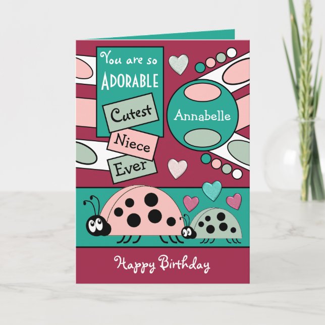 Adorable Nichte Ladybugs Special Girl Green Pink Karte (Vorderseite)