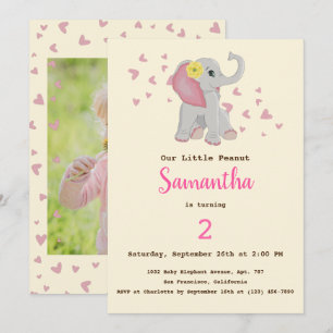Adorable Niedlich Baby Elephant Pink & Gray Geburt Einladung