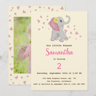 Adorable Niedlich Baby Elephant Pink & Gray Geburt Einladung